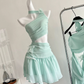 Mint Green A Line Halter Flower Chiffon Short Homecoming Dress Cocktail Dress SH3050