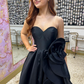 High-class Black A Line Sweetheart Neck Satin Long Prom Dress Evening Dress SH6813