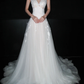Beautiful Ball Gown V Neck White Lace Appliques Tulle Long Wedding Dress SH6673