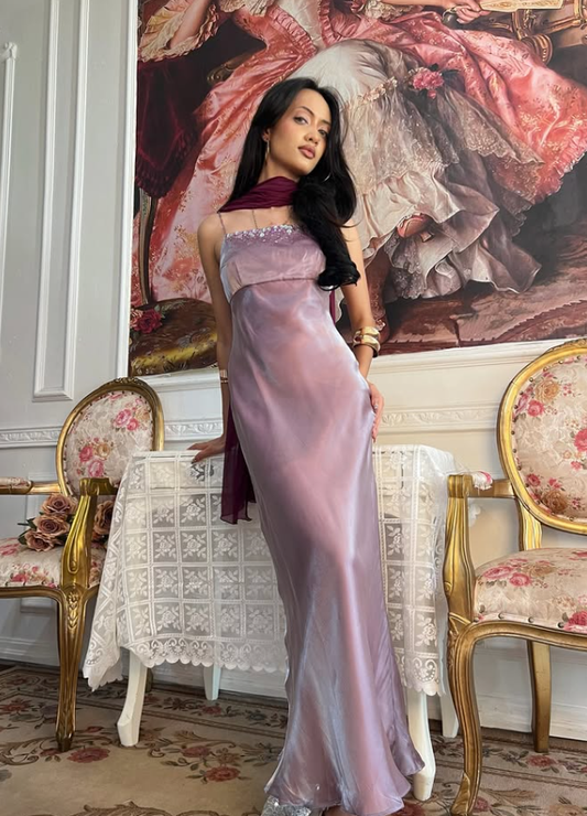 Purple Vintage Sheath Straps Exquisite Beaded Satin Prom Dress Graduation Prom Dress SH5490
