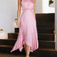 Elegant A Line One Shoulder Pleated Pink Satin Bridesmaid Dress Evening Dress SH3055