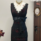 Vintage A Line V Neck Black Lace Tulle Prom Dress Evening Dress with Bow SH2988