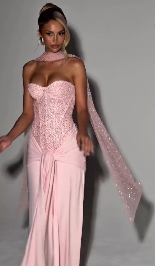 Pink A Line Sweetheart Neck Sequin Satin Prom Dress Evening Dress SH4693