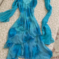 Vintage Blue Ombre Beaded Chiffon Short Prom Dress Homecoming Dress SH7418