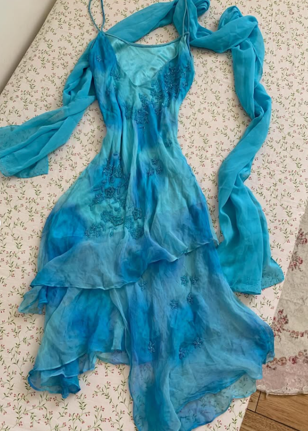 Vintage Blue Ombre Beaded Chiffon Short Prom Dress Homecoming Dress SH7418