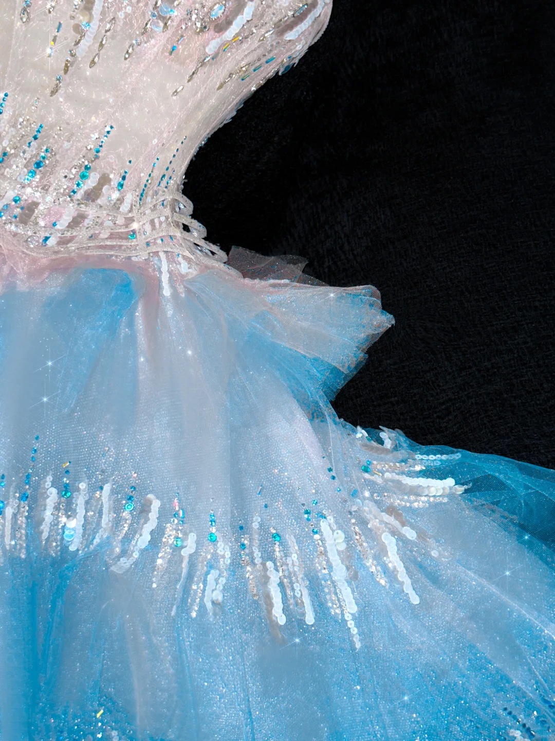 Blue Ombre A Line Strapless Silver Sequin Tulle Long Prom Dress Party Dress SH3417