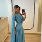 Lake Blue A Line Flowy Chiffon Long Prom Dress Party Evening Dress SH5705
