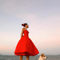 Warm Red A Line Sweetheart Neck Satin Prom Dress 21th Birthday Dress SH4381