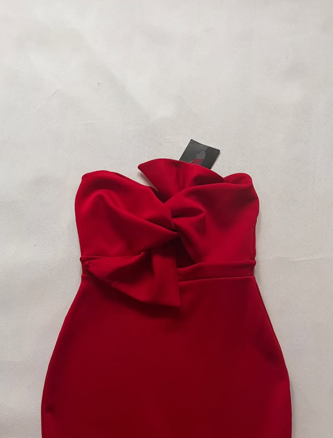 Vintage Red Mermaid Strapless Layered Satin Prom Dress Evening Dress SH6983