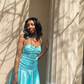 Cute Blue A Line Pearl Spaghetti Strap Satin Homecoming Dress Cocktail Dress SH4000