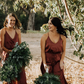 Simple V-neck Spaghetti Strap Column With Side Slit Long Bridesmaid Dresses SH5590