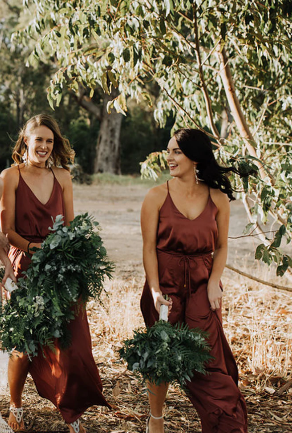 Simple V-neck Spaghetti Strap Column With Side Slit Long Bridesmaid Dresses SH5590