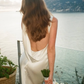 Backless Elegant A Line Straps White Satin Long Sweep Wedding Dress SH5217