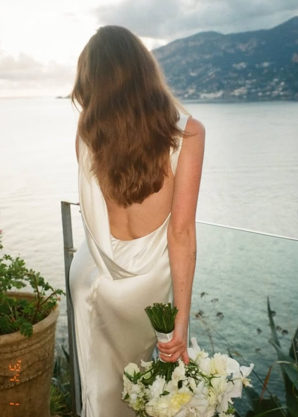 Backless Elegant A Line Straps White Satin Long Sweep Wedding Dress SH5217