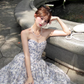 Blue A Line Sweetheart Neck Print Floral Satin Prom Dress 16th Birthday Dress SH3984