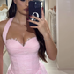 Gentle Sheath Halter Pink Lace Long Prom Dress with Slit SH5302