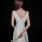 Simple Classic A Line Straps White Satin Long Sweep Wedding Dress SH5228