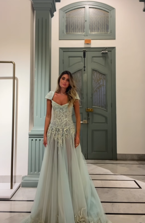 Baby Blue A Line Exquisite Beaded Tulle Prom Dress Wedding Guest Dress SH4723