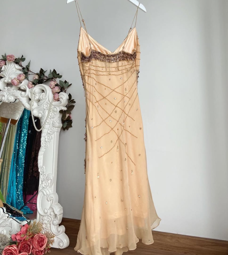 Vintage A Line Spaghetti Strap Sequin Beaded Chiffon Short Homecoming Dress Outfits SH4882