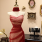 Sexy Mermaid Strapless Burgundy Tulle Satin Long Prom Dress Evening Dress SH3671