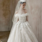 Sweety Ball Gown Off the Shoulder White 3D Floral Tulle Wedding Dress SH5076