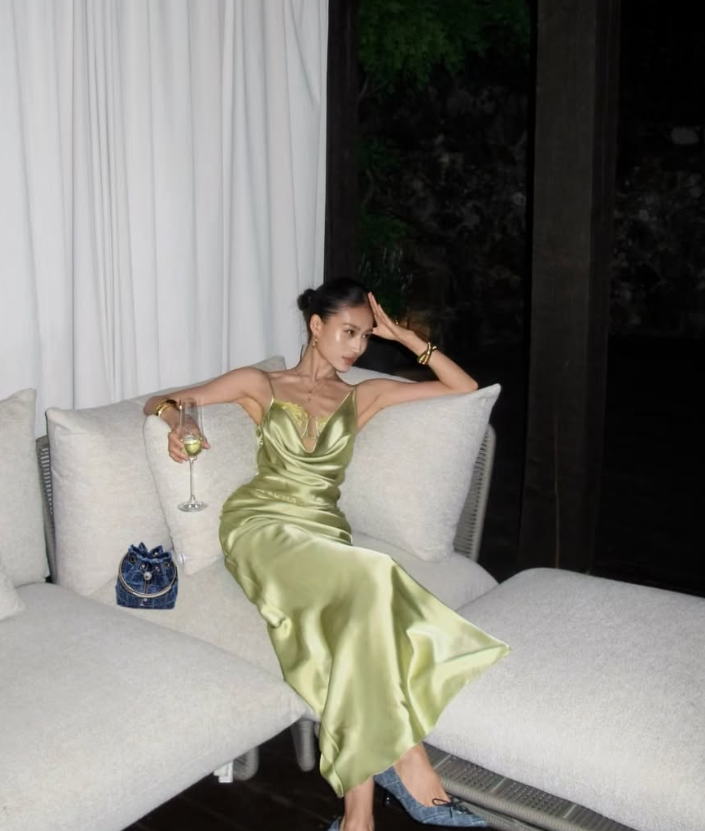 Green Two Piece Sheath Spaghetti Straps Satin Long Prom Dress Evening Dress SH8798