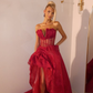 Charming Red A Line Strapless Corset Lace Long Prom Dress Evening Dress SH6546