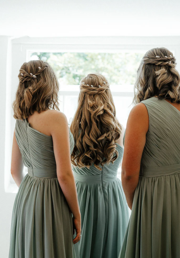Sage Green Chiffon One Shoulder A-line Long Bridesmaid Dresses SH5583