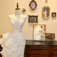 Modern Mermaid Strapless White Lace Tulle Long Prom Dress Wedding Dress SH7395