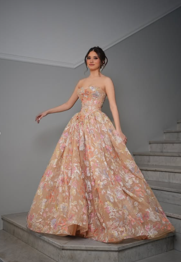 Beautiful A Line Sweetheart Neck Print Floral Tulle Long Prom Dress Evening Dress SH6527