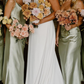 Simple Sheath Spaghetti Strap Sage Green Satin Evening Dress Bridesmaid Dress SH2784