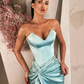Sexy Baby Blue Sheath Sweetheart Neck Satin Prom Dress Evening Dress with Slit SH6126