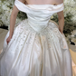 Pretty Ball Gown Off the Shoulder Exquisite Pearl Rhinestone Satin Wedding Dress SH5277
