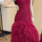 Vintage Burgundy Mermaid Sweetheart Neck Layered Tulle Long Prom Dress SH5211