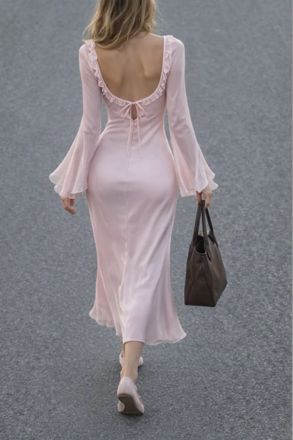 Gentle Pink Sheath Long Sleeve Chiffon Satin Long Prom Dress Outfits SH5202