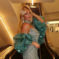 Luxurious Mermaid Sweetheart Neck Shiny Rhinestone Green Tulle Prom Dress SH8555