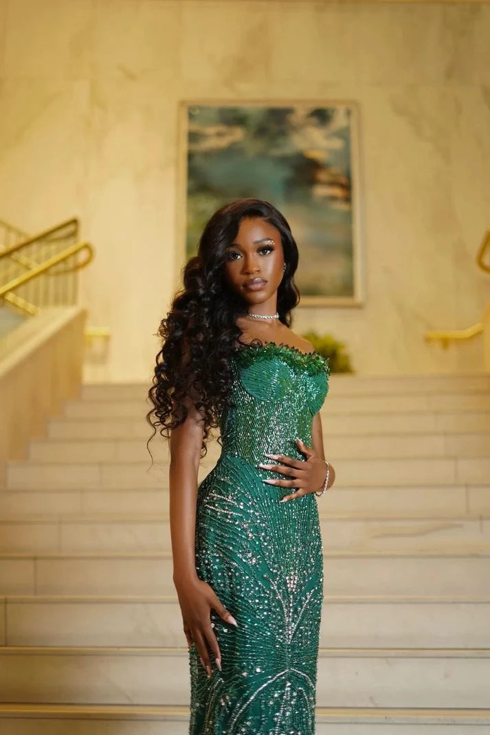 Glamour Mermaid Sweetheart Green Sequin Beads Prom Dresses Party Dress 20th Birthday Outfits Graduation Dress SH6407