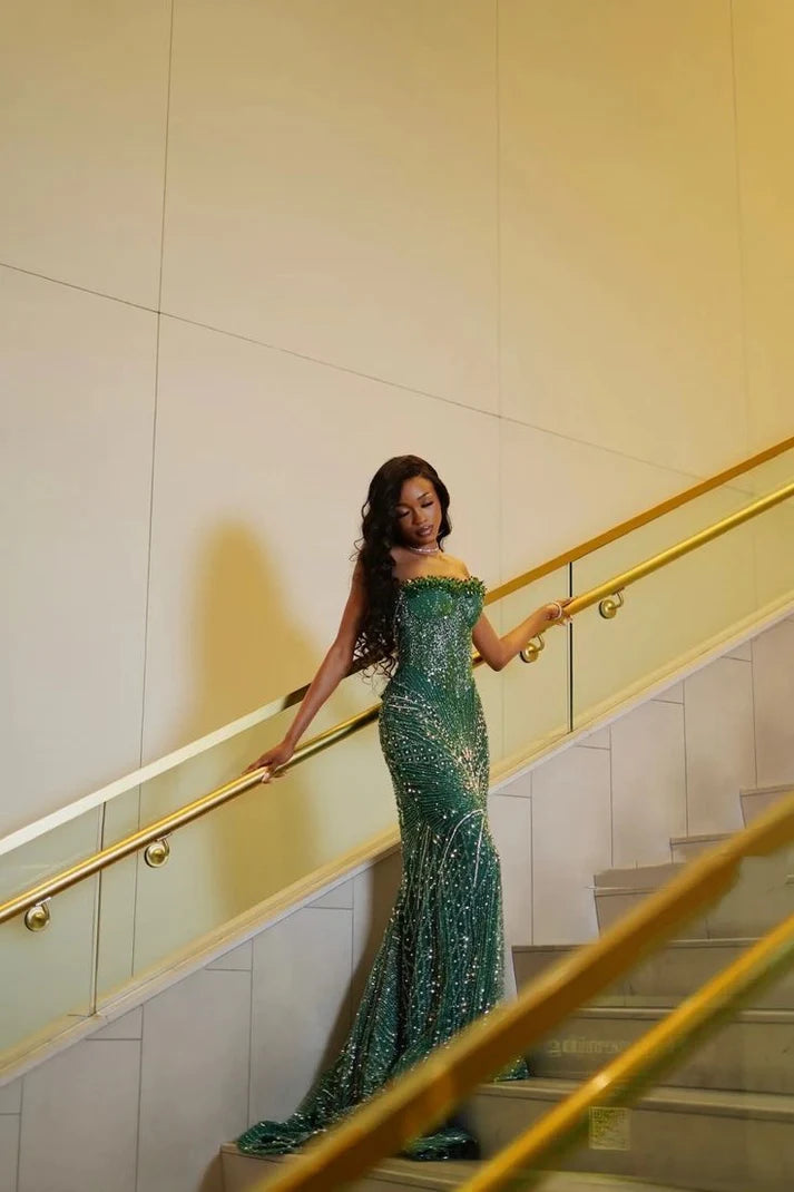 Glamour Mermaid Sweetheart Green Sequin Beads Prom Dresses Party Dress 20th Birthday Outfits Graduation Dress SH6407