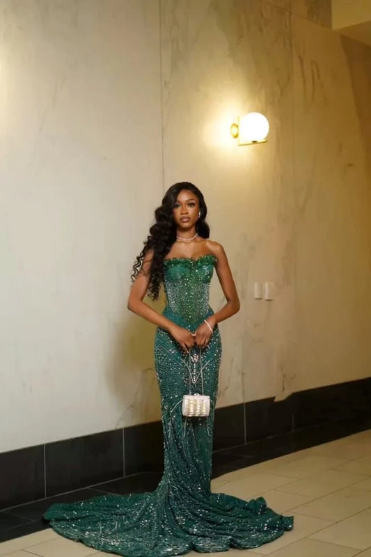 Glamour Mermaid Sweetheart Green Sequin Beads Prom Dresses Party Dress 20th Birthday Outfits Graduation Dress SH6407
