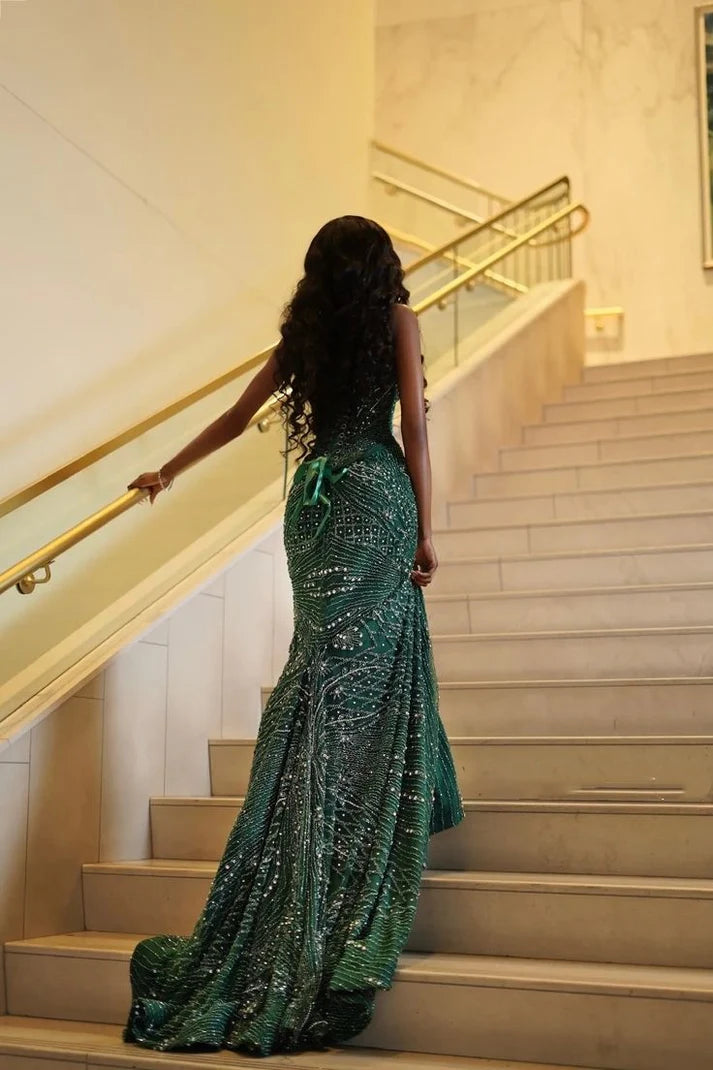 Glamour Mermaid Sweetheart Green Sequin Beads Prom Dresses Party Dress 20th Birthday Outfits Graduation Dress SH6407