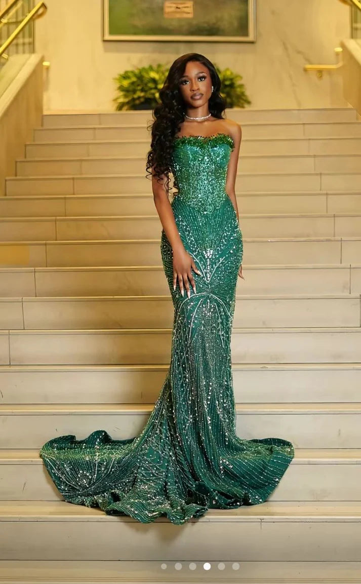 Glamour Mermaid Sweetheart Green Sequin Beads Prom Dresses Party Dress 20th Birthday Outfits Graduation Dress SH6407