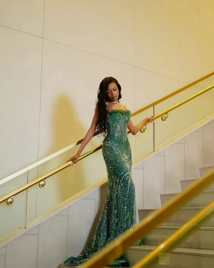 Glamour Mermaid Sweetheart Green Sequin Beads Prom Dresses Party Dress 20th Birthday Outfits Graduation Dress SH6407