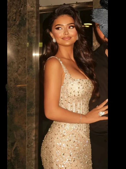 Lavish Mermaid Square Sleeveless Beaded Prom Dress Formal Evening Gowns SH6409