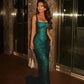 Lavish Mermaid Square Sleeveless Beaded Prom Dress Formal Evening Gowns SH6409