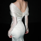 Elegant Mermaid Long Sleeve White Satin Long Sweep Wedding Dress SH5227