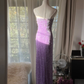 Shiny Sheath Strapless Beaded Purple Chiffon Long Party Dress Evening Dress SH2933