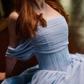 Gentle Blue A Line Off the Shoulder Corset Lace Chiffon Prom Dress Evening Dress SH6695
