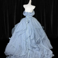 Vintage A Line Off the Shoulder Beaded Ruffle Tulle Prom Dress Evening Dress SH5610
