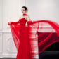 Charming Red Mermaid Strapless Pleated Satin Long Prom Dress Party Dress SH4688