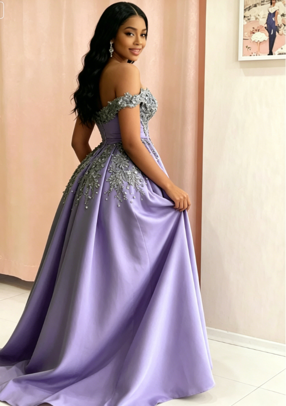 Mermaid Evening Dress Off Shoulder Silver Lace Embroidery Prom Dresses SA692